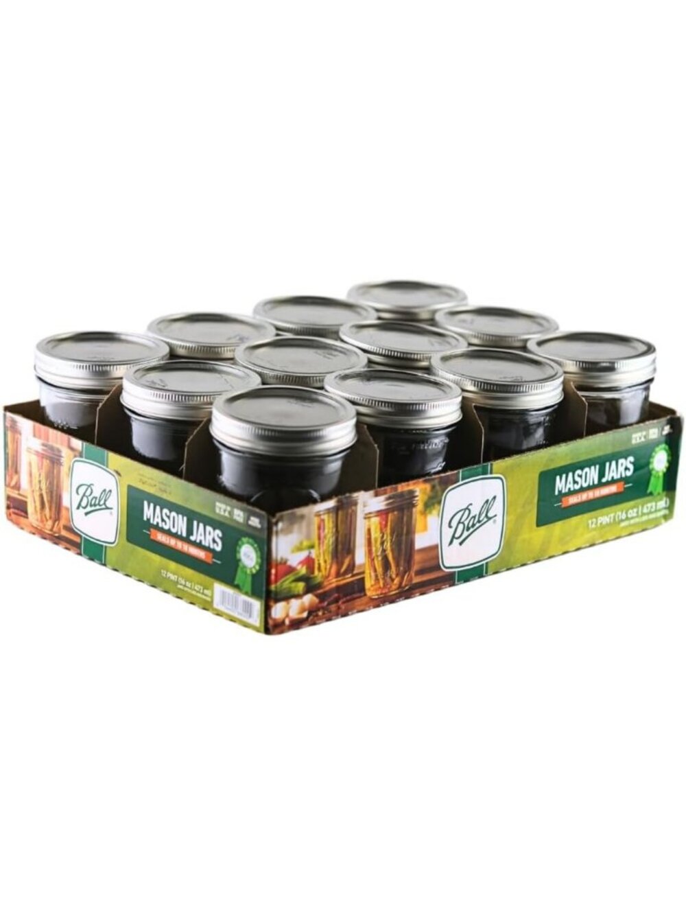 12 Pack Large Glass Mason Jars 16oz with Airtight Lids & Bands for Food Storage